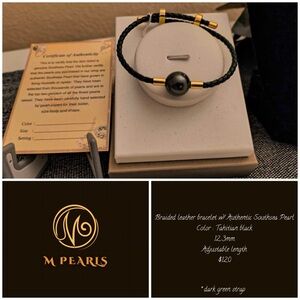 M Pearls Braided Leather Bracelet with Tahitian Black Pearl
